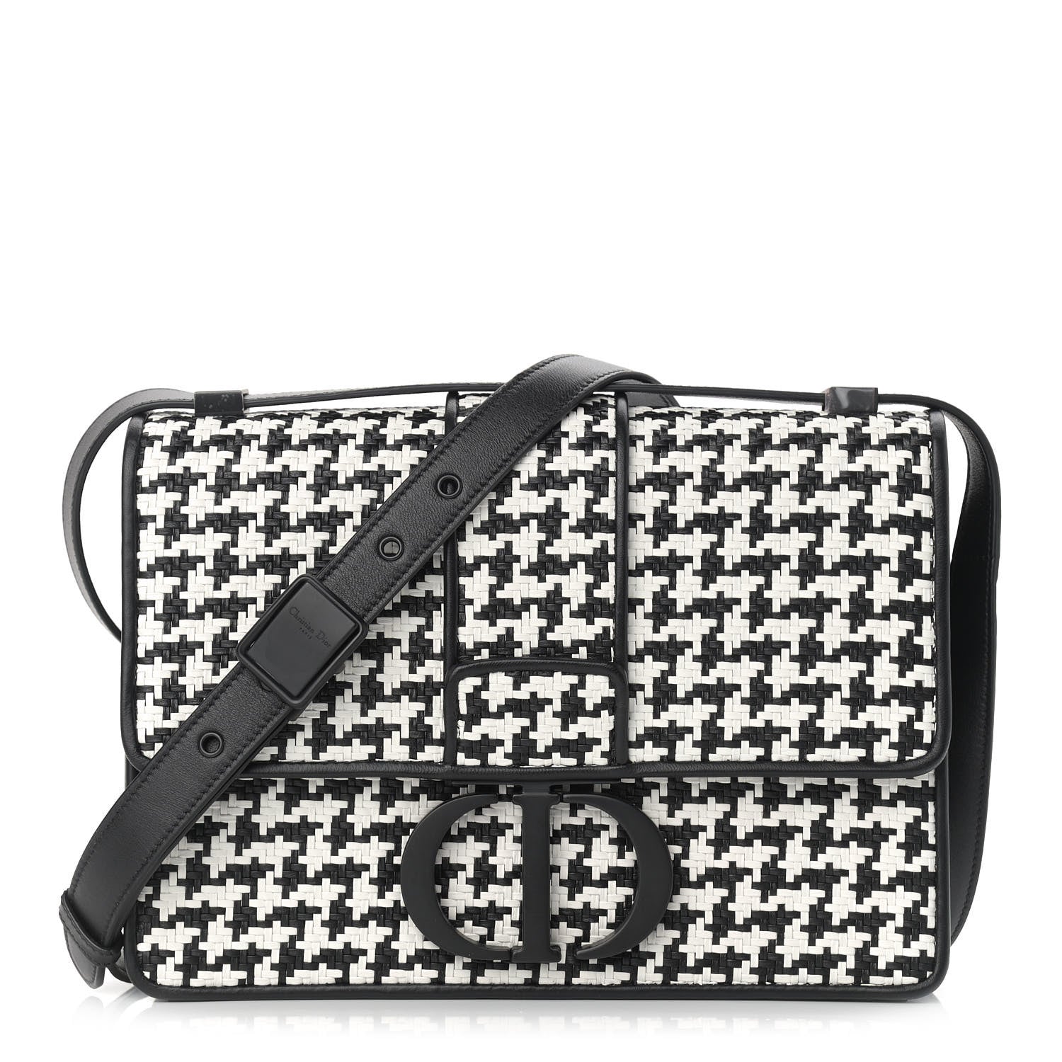 Christian Dior Lambskin Houndstooth Braided 30 Montaigne Flap Bag Black White 1 of 9