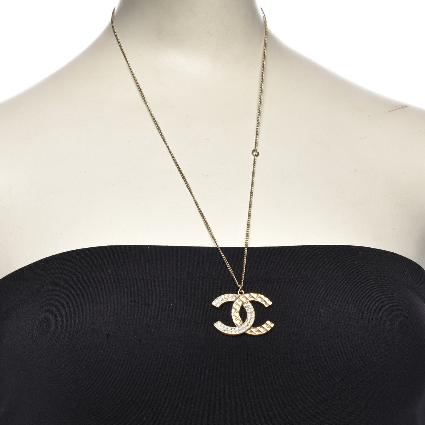 Baguette Crystal Quilted CC Pendant Necklace Gold