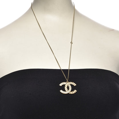 Chanel Baguette Crystal Quilted CC Pendant Necklace Gold 2 of 6