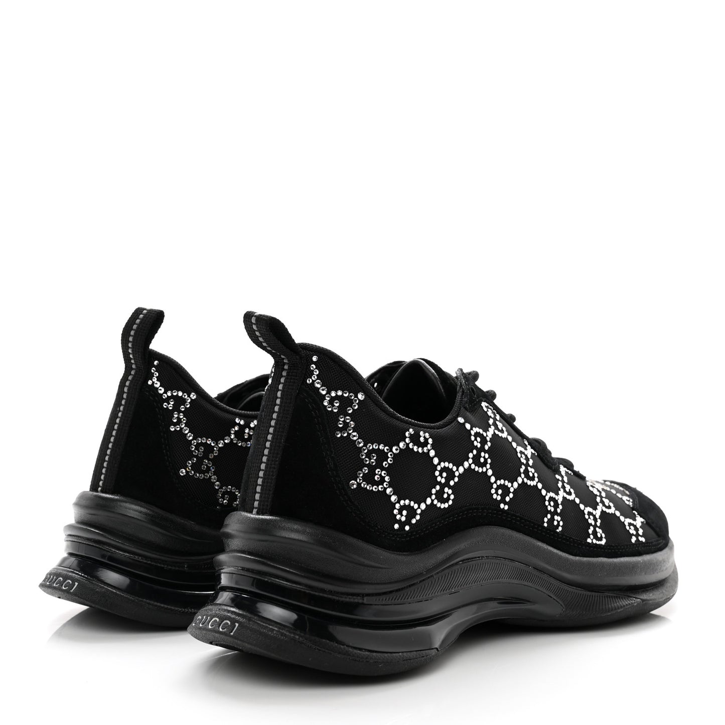Tela Retino Mesh Crystal Suede GG Monogram Womens Gucci Run Sneakers 38 Black Silver