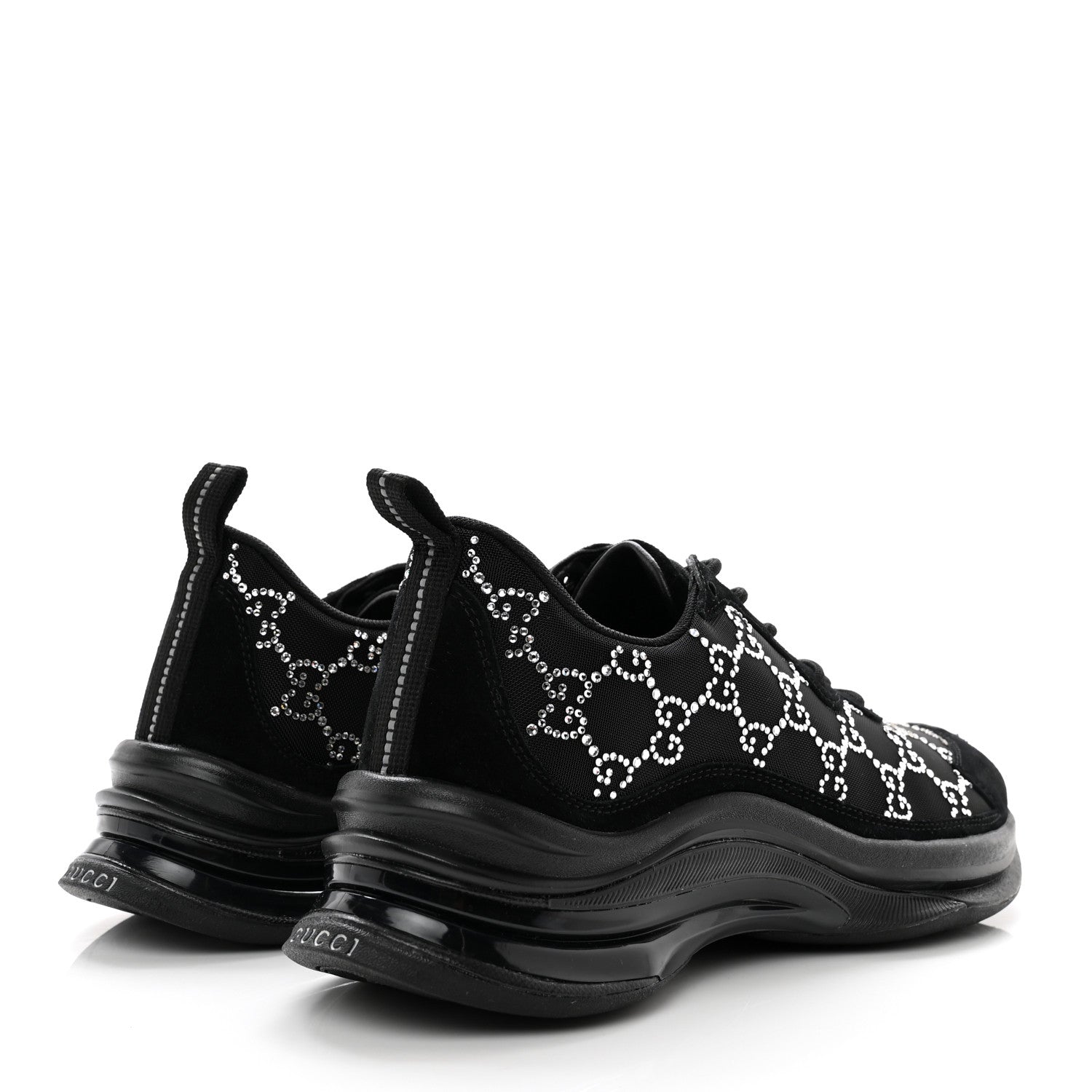 Gucci Tela Retino Mesh Crystal Suede GG Monogram Womens Gucci Run Sneakers 38 Black Silver 4 of 8