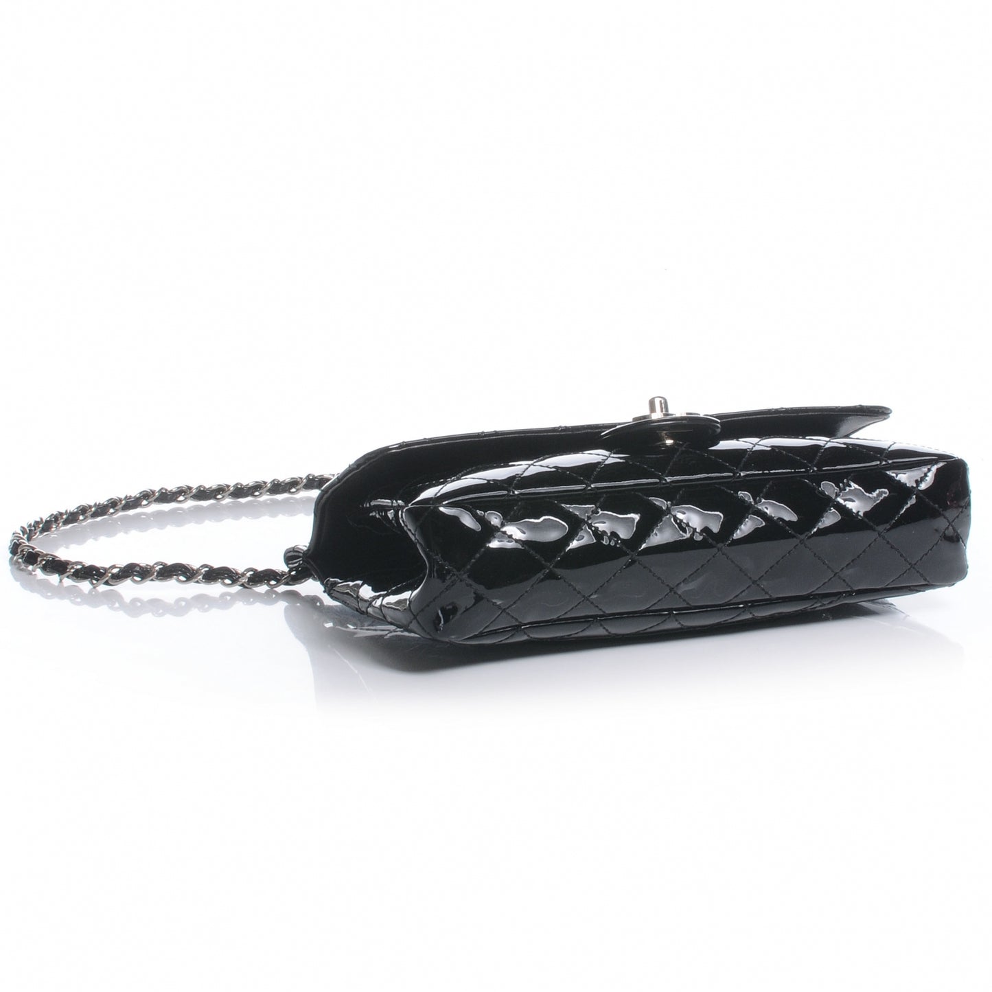 Patent Quilted Medium Diagonal CC Flap Black