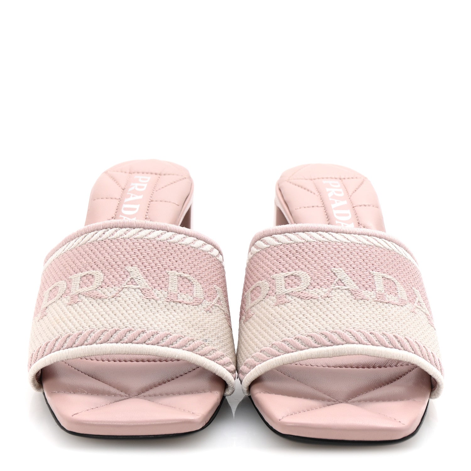 Prada Fabric Logo Embroidered 65mm Block Heel Slide Sandals 38 Alabastro Talco 3 of 9