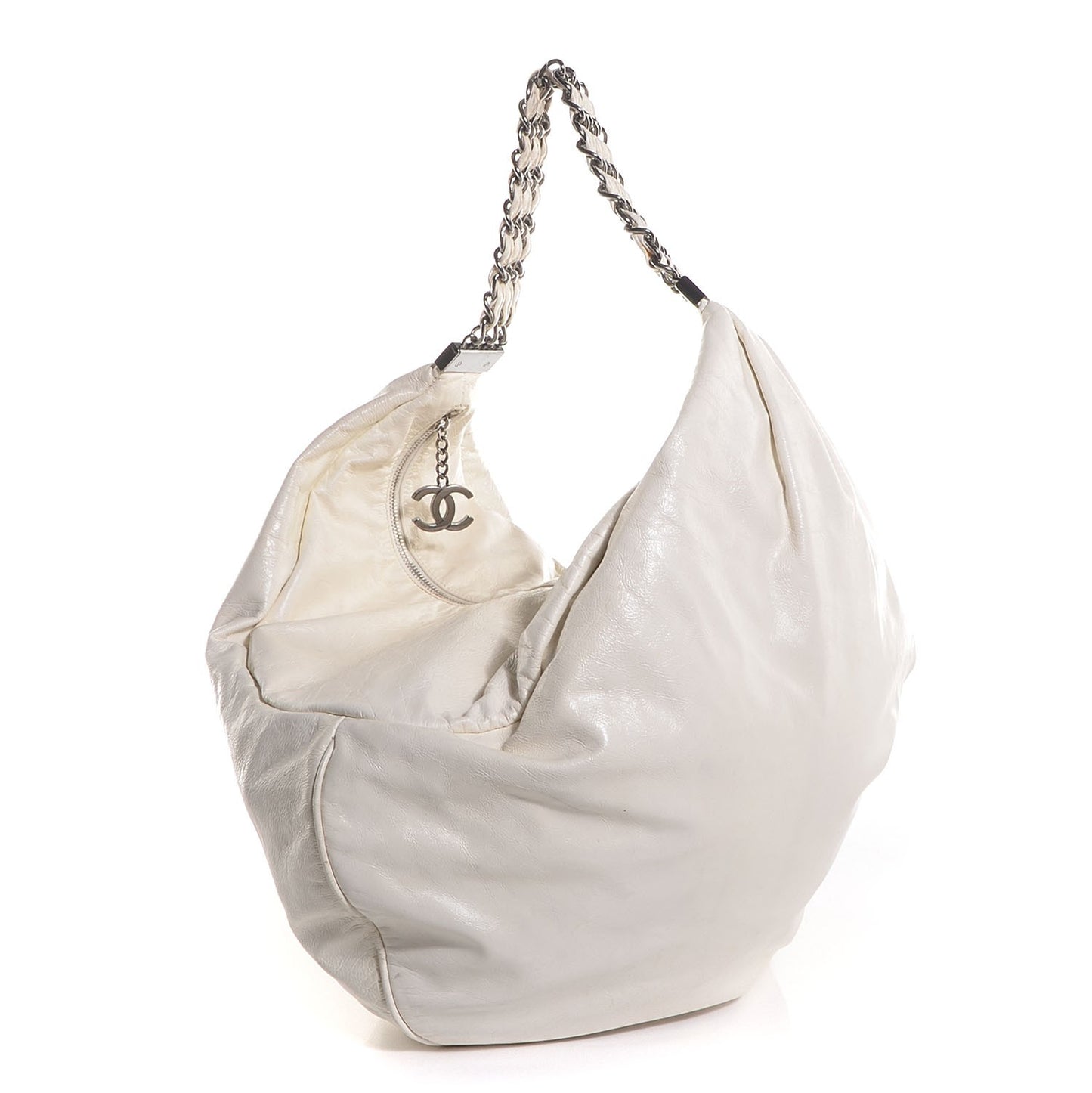 Lambskin Large Rock and Chain Hobo White