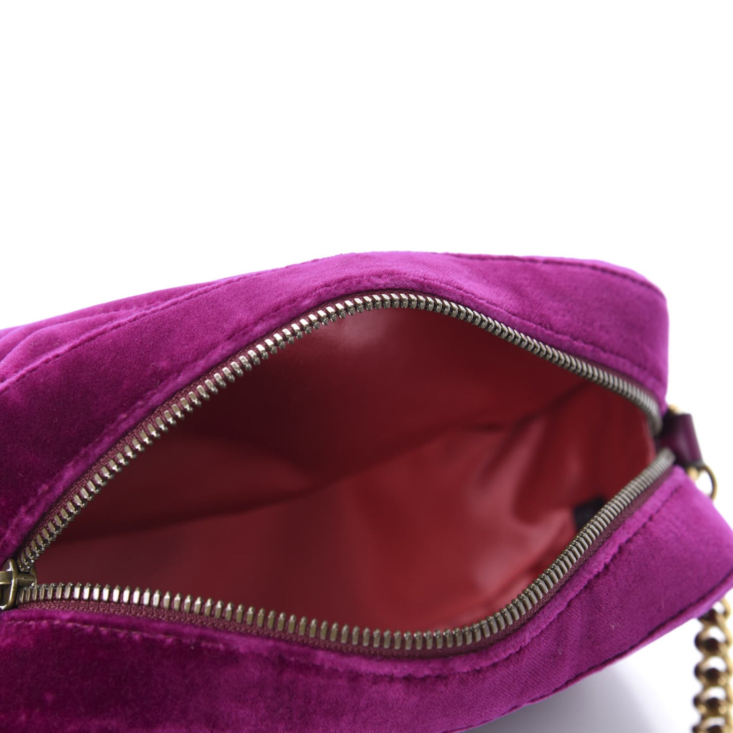 Velvet Matelasse Small GG Marmont Chain Shoulder Bag Fuchsia Violet Cyclamen
