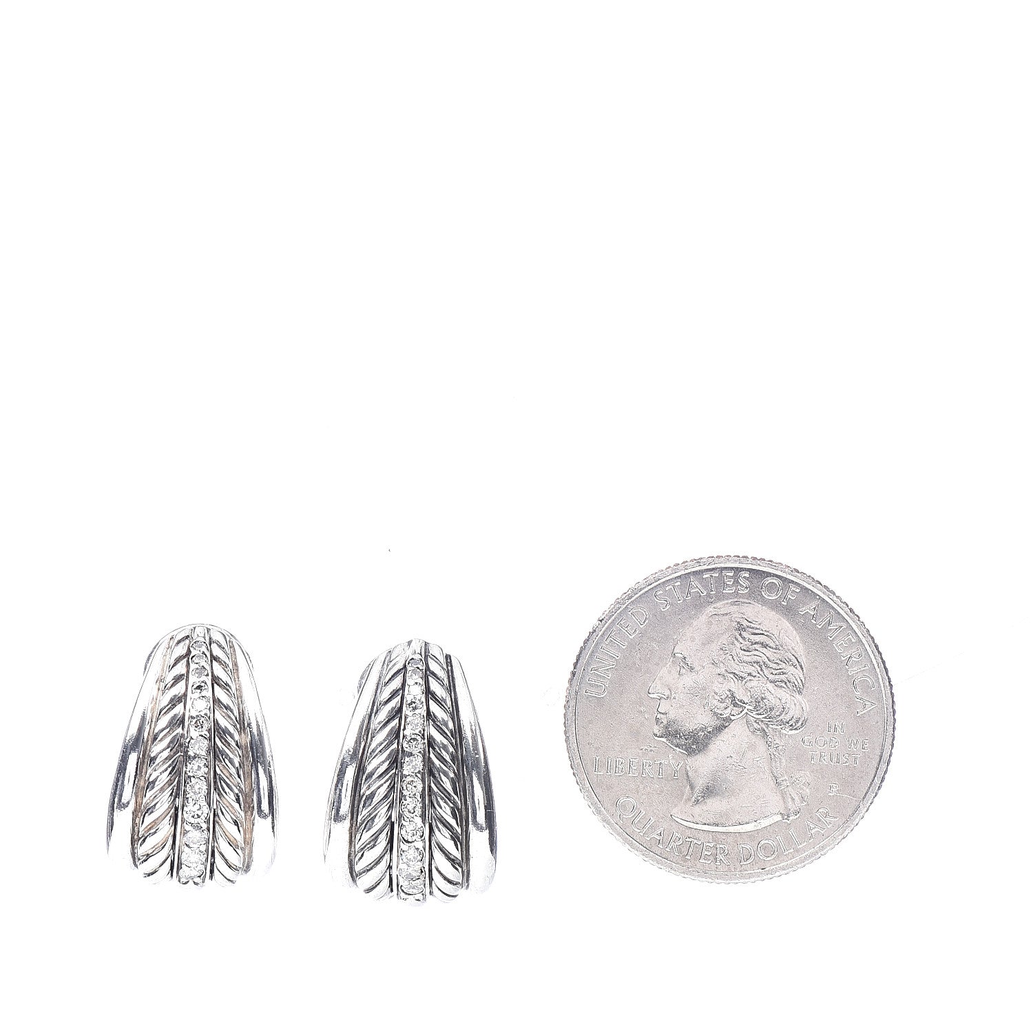 David Yurman Sterling Silver Diamond Cable Earrings 2 of 4
