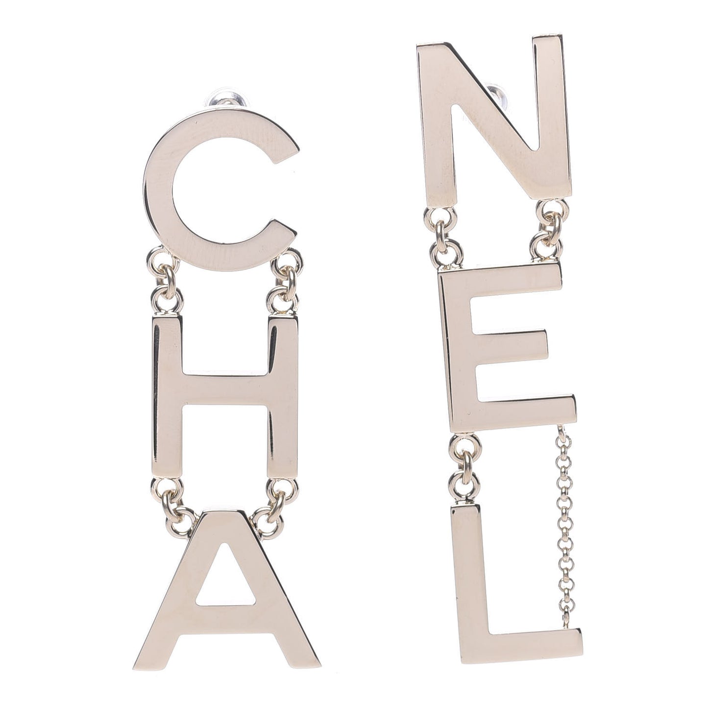 Metal Cha-Nel Logo Drop Earrings Gold