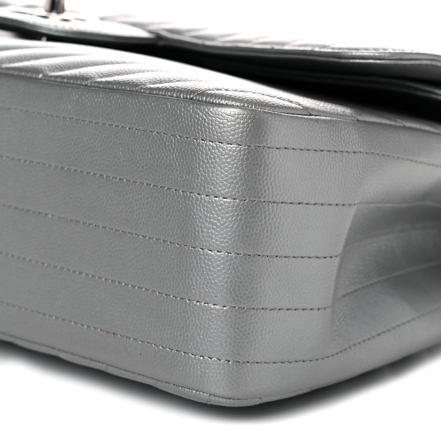 Chanel Metallic Caviar Chevron Quilted Jumbo Double Flap Silver 9 of 14