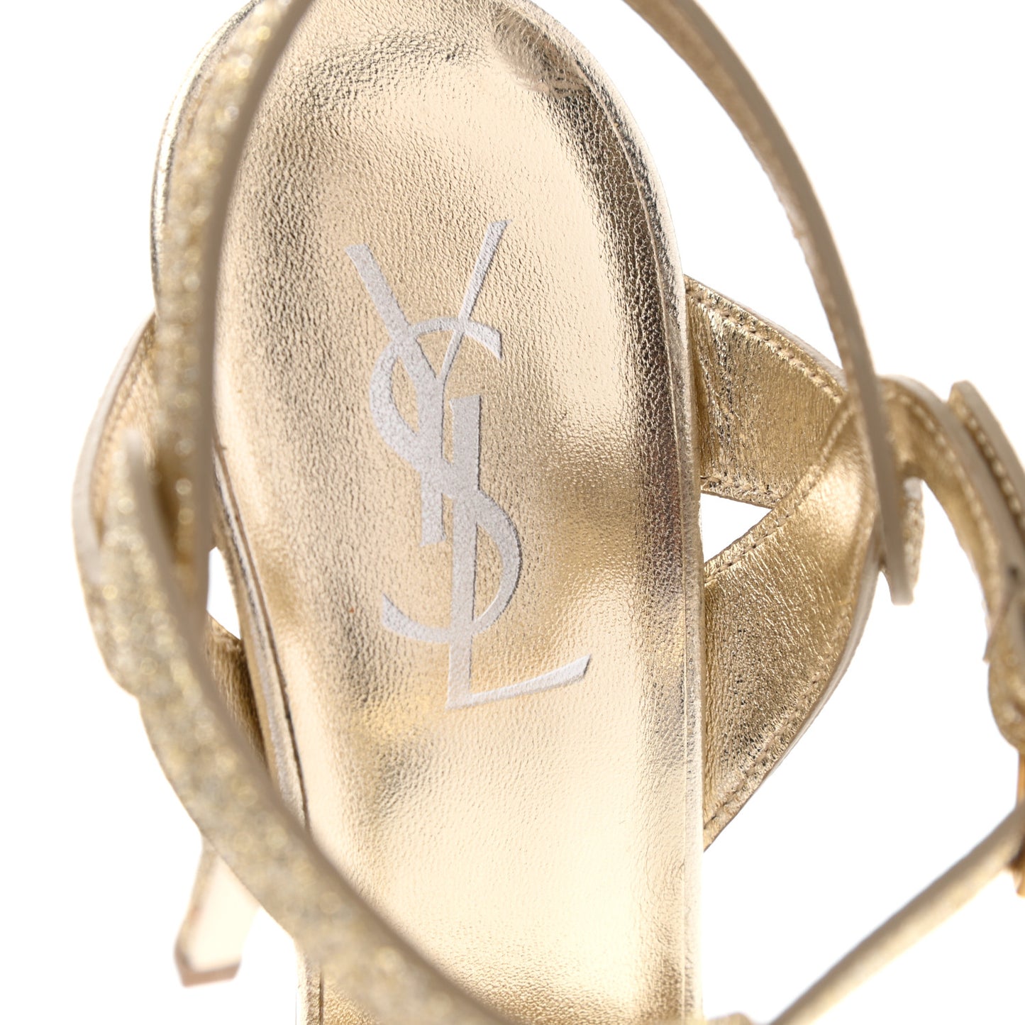 Glitter Calfskin Tribute 105 Platform Sandals 37 Gold