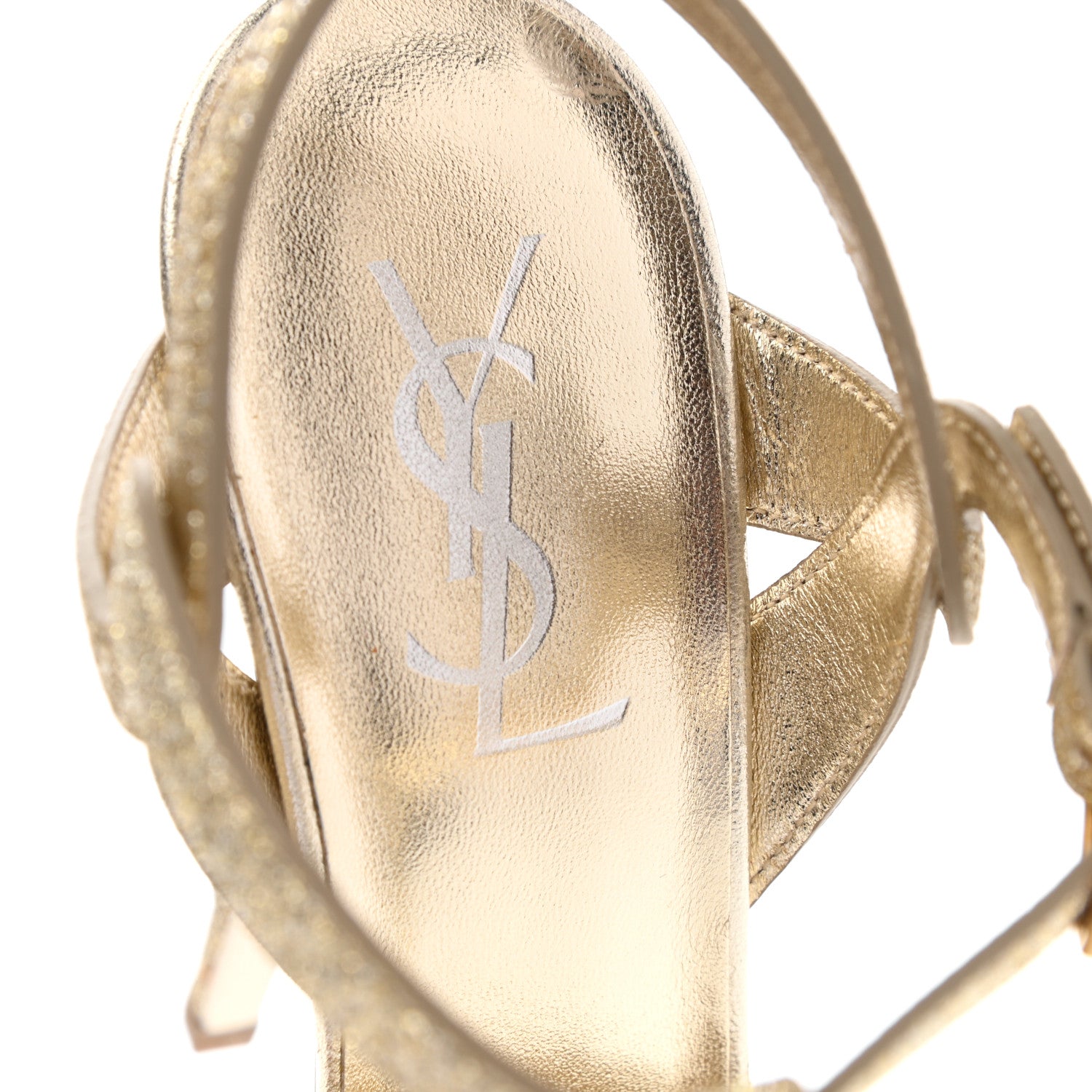 Saint Laurent Glitter Calfskin Tribute 105 Platform Sandals 37 Gold 7 of 8