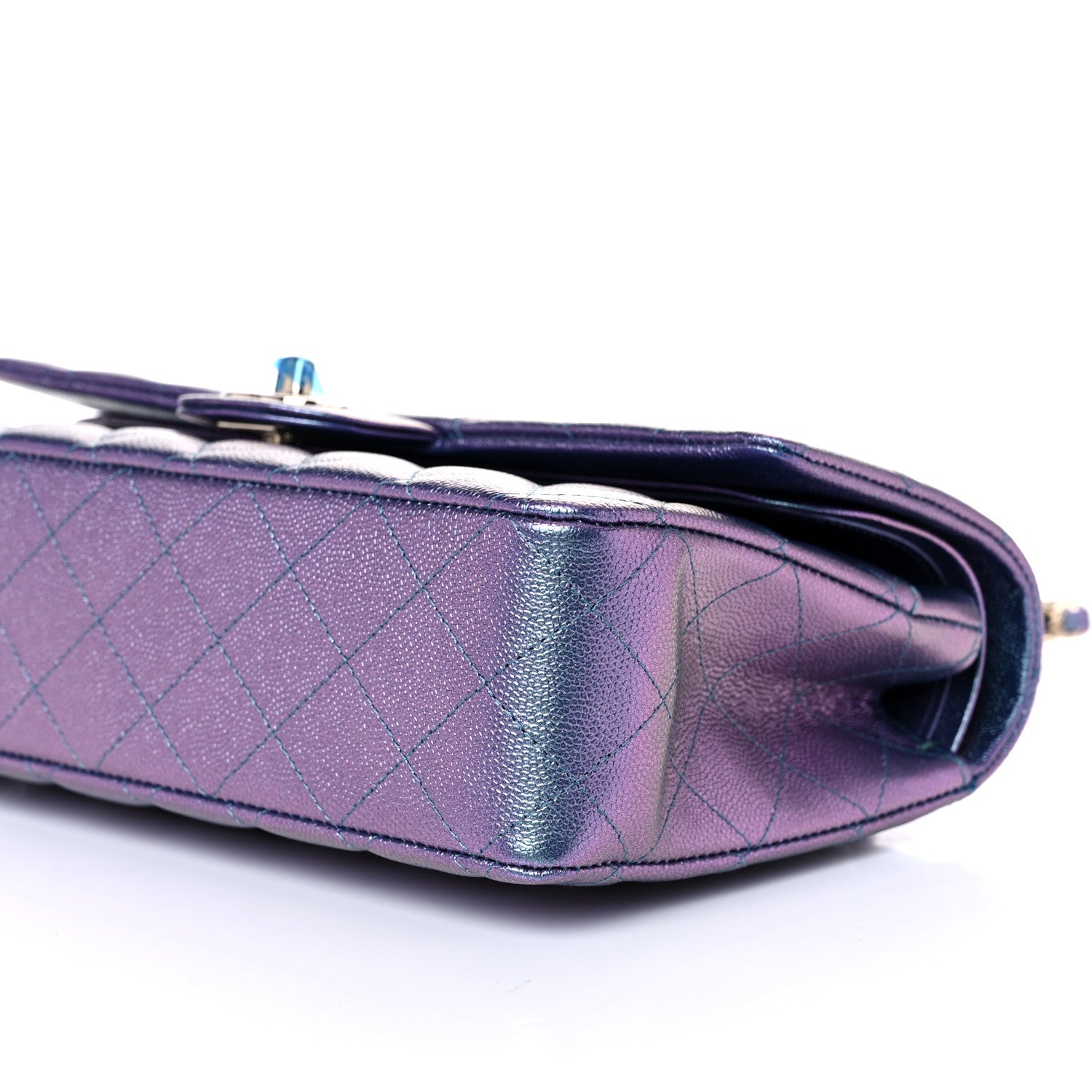 Chanel Iridescent Caviar Quilted Medium Double Flap Dark Blue 9 of 10