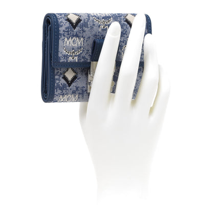 MCM Vintage Jacquard Monogram Mini Tri-Fold Wallet Blue 2 of 7