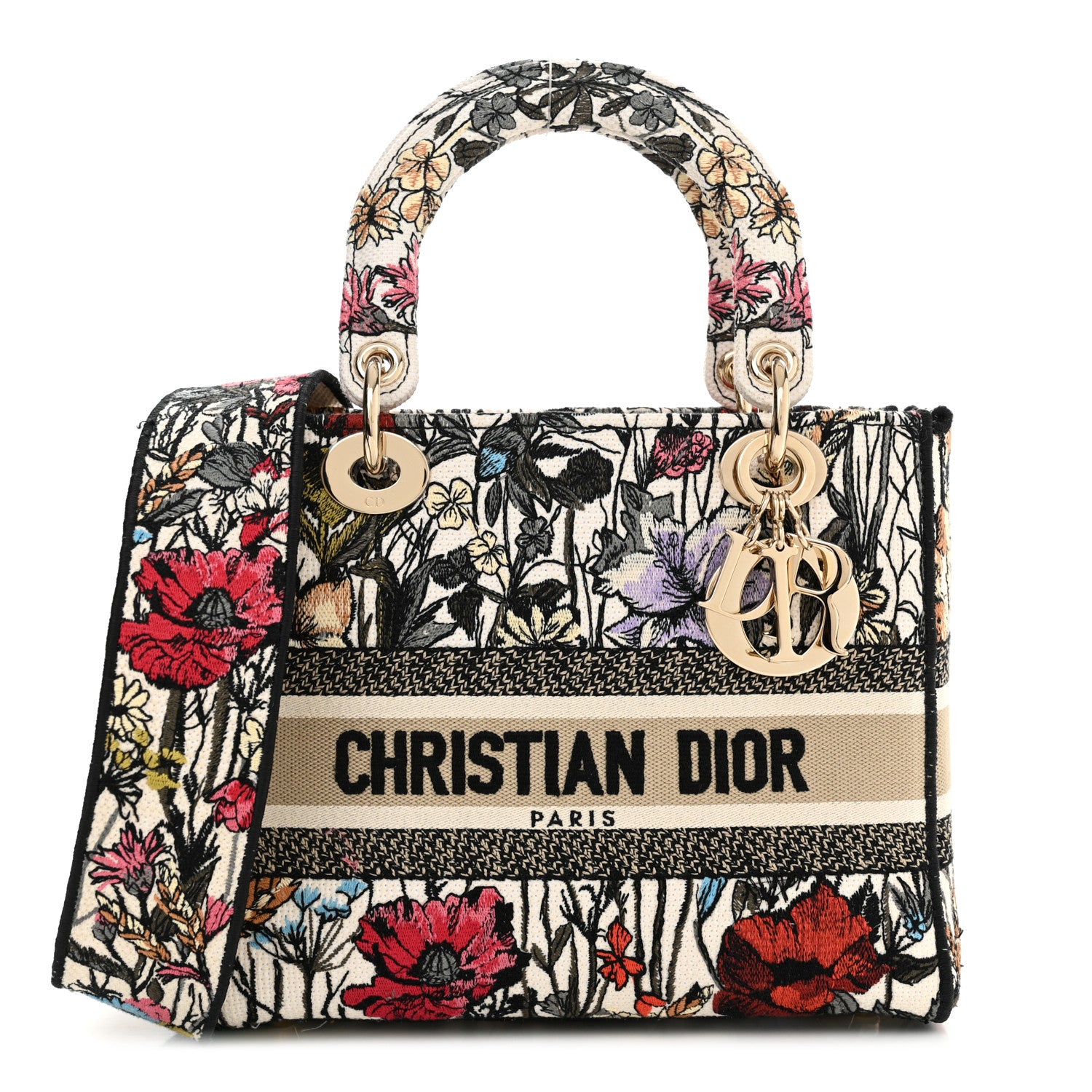 Christian Dior Canvas Embroidered Mille Fleurs Medium Lady D-Lite Multicolor 1 of 12