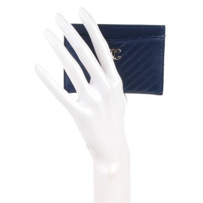Chanel Caviar Chevron Card Holder Navy 2 of 7