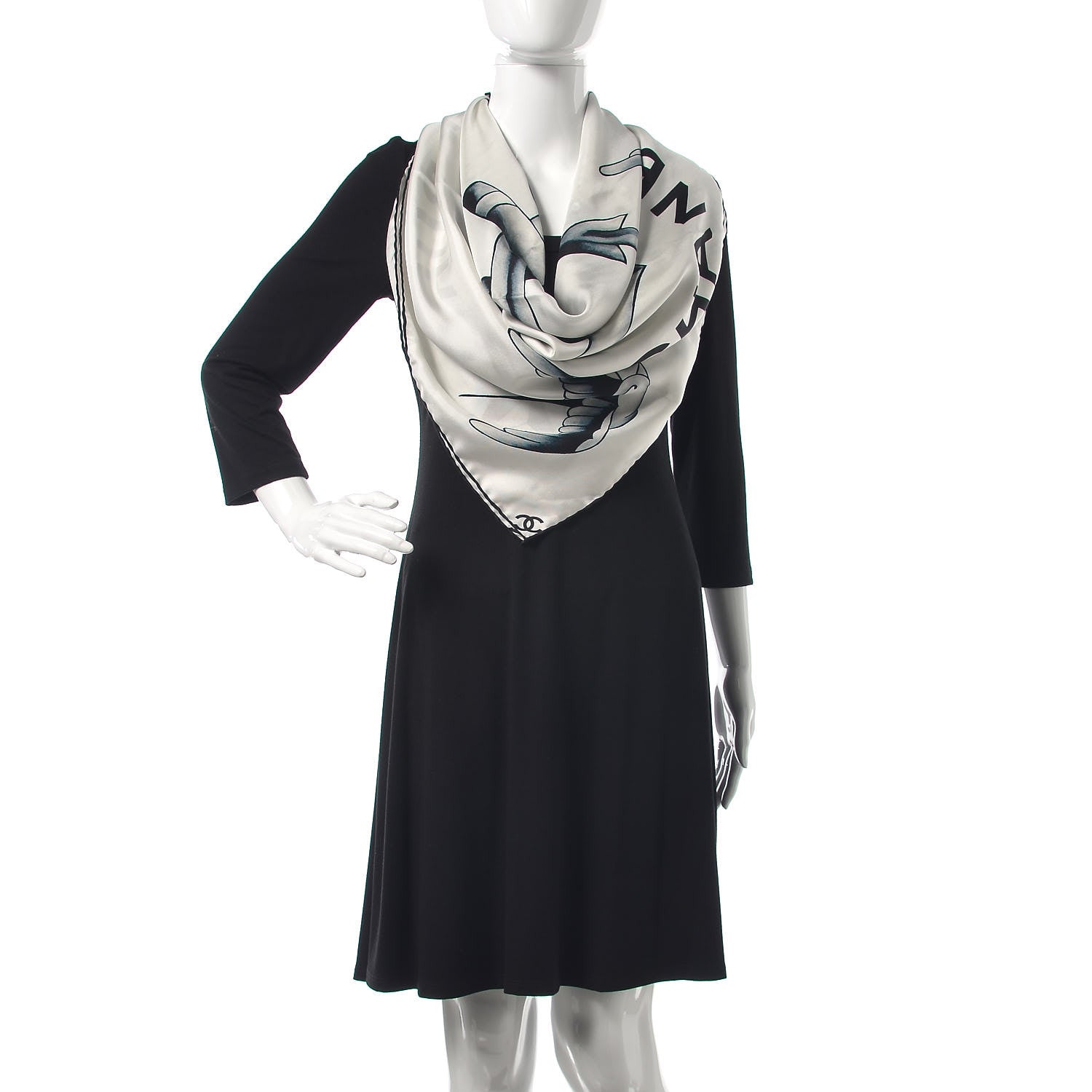 Chanel Silk CC Square Scarf Light Grey 2 of 4