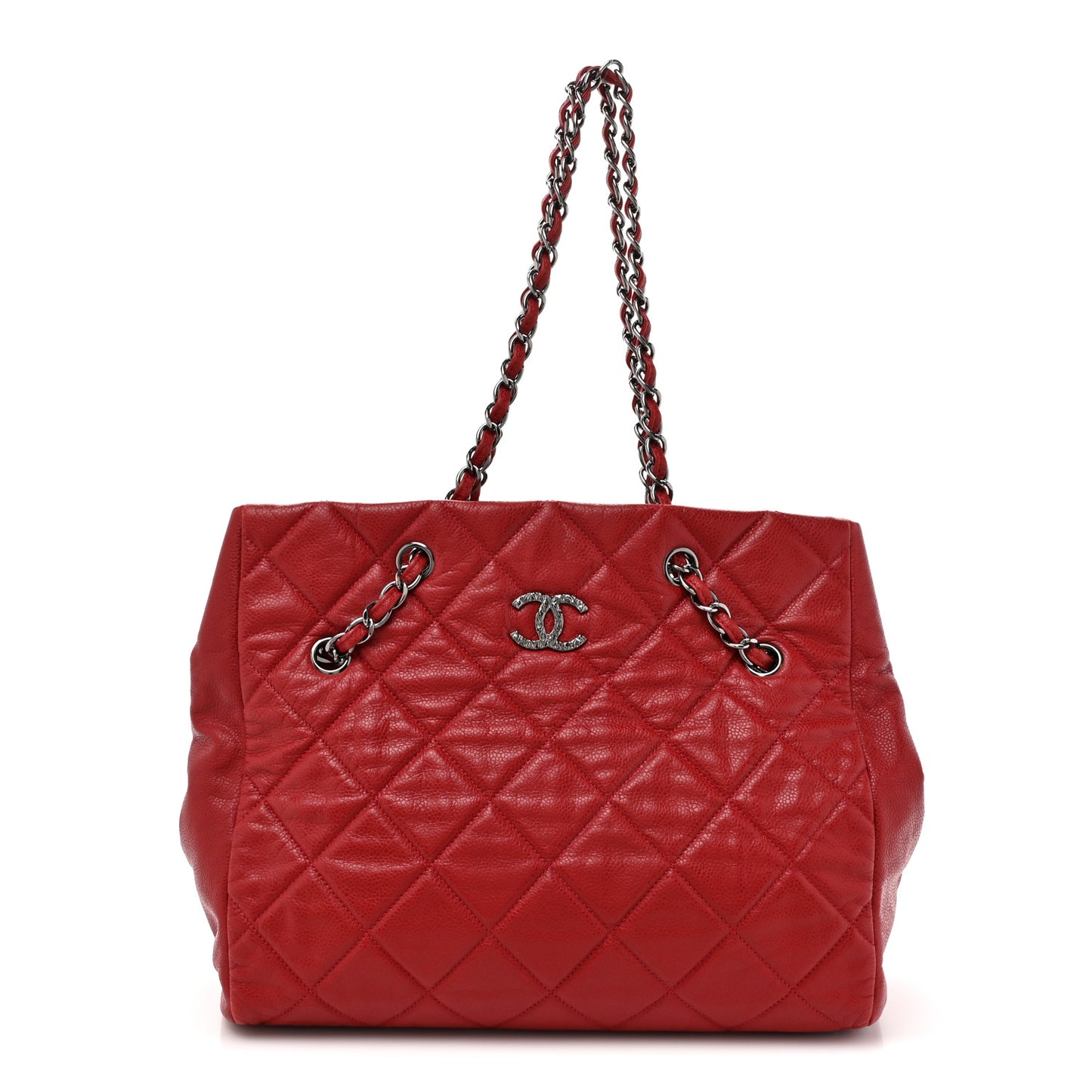 Caviar Quilted Large Cells Shopping Tote Red