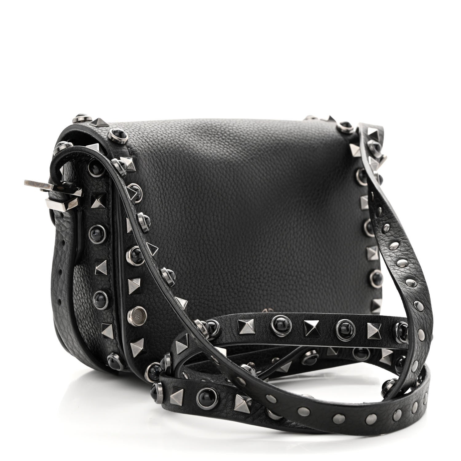Valentino Garavani Pebbled Calfskin Rockstud Rolling Flip Lock Crossbody Bag Black 3 of 13
