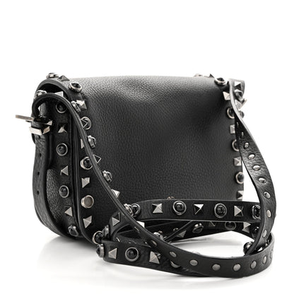 Valentino Garavani Pebbled Calfskin Rockstud Rolling Flip Lock Crossbody Bag Black 3 of 13