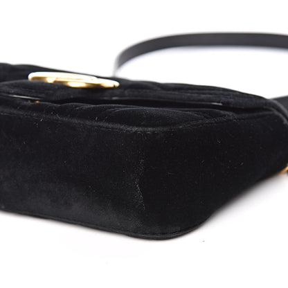 Gucci Velvet Matelasse Mini GG Marmont Shoulder Bag Black 10 of 11