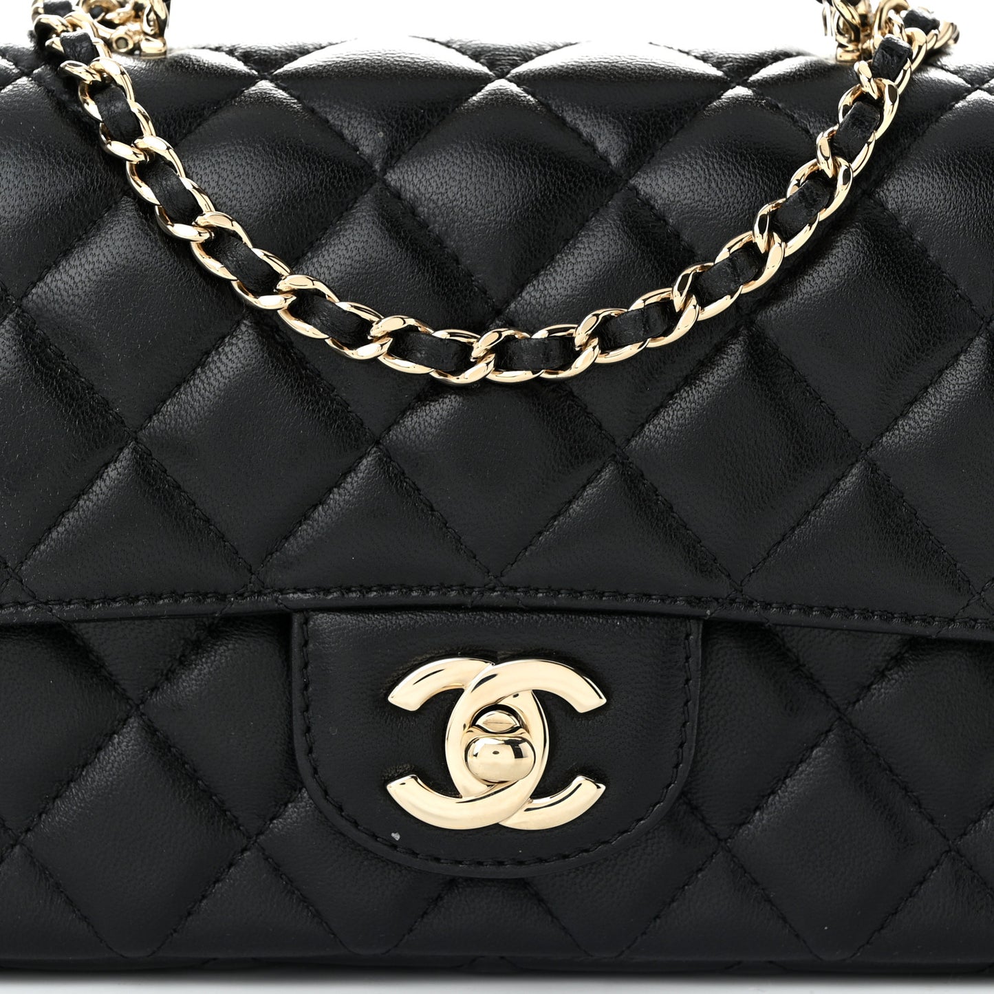 Lambskin Quilted Mini Crystal Top Handle Rectangular Flap Black