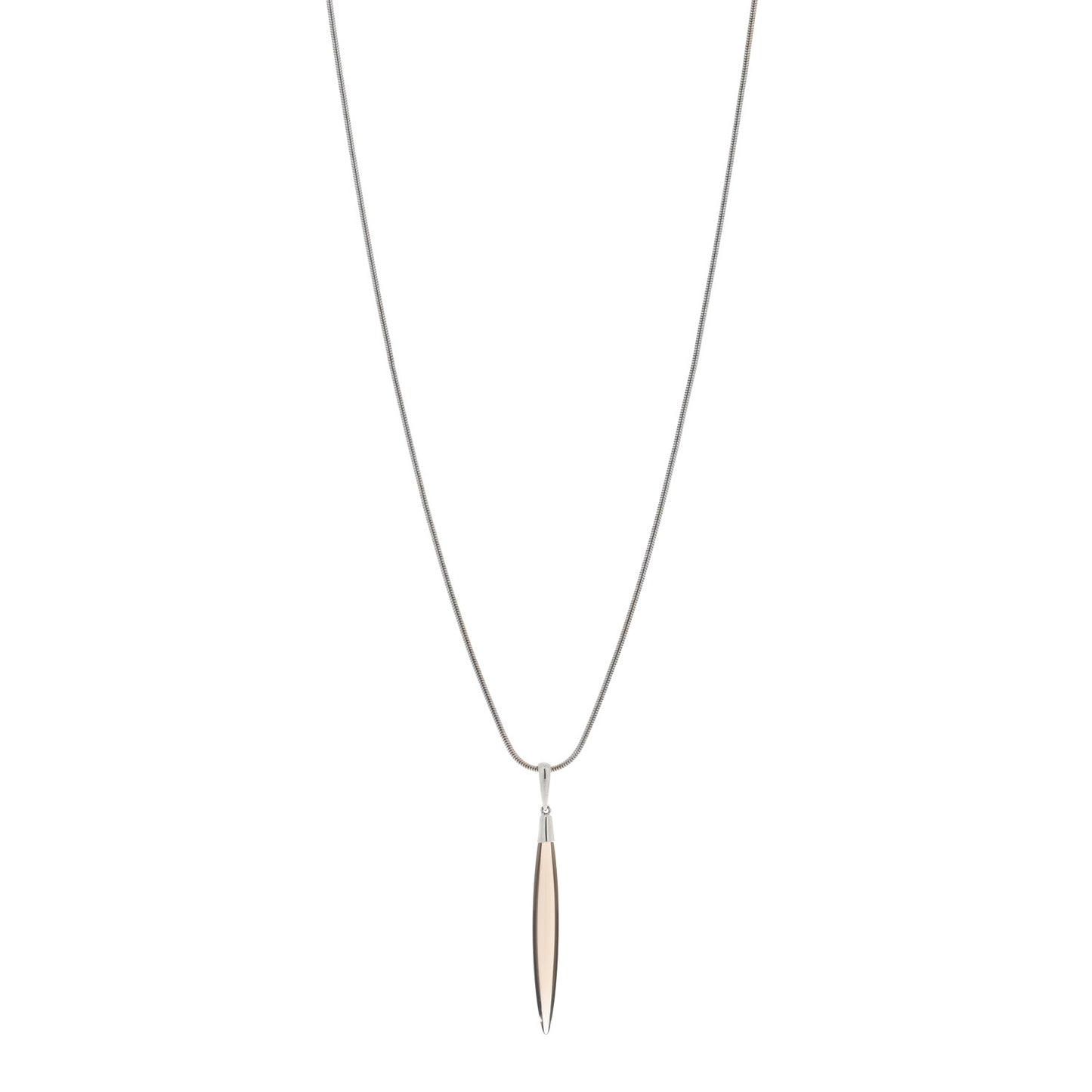 18K White Gold Smoky Quartz Feather Pendant Necklace