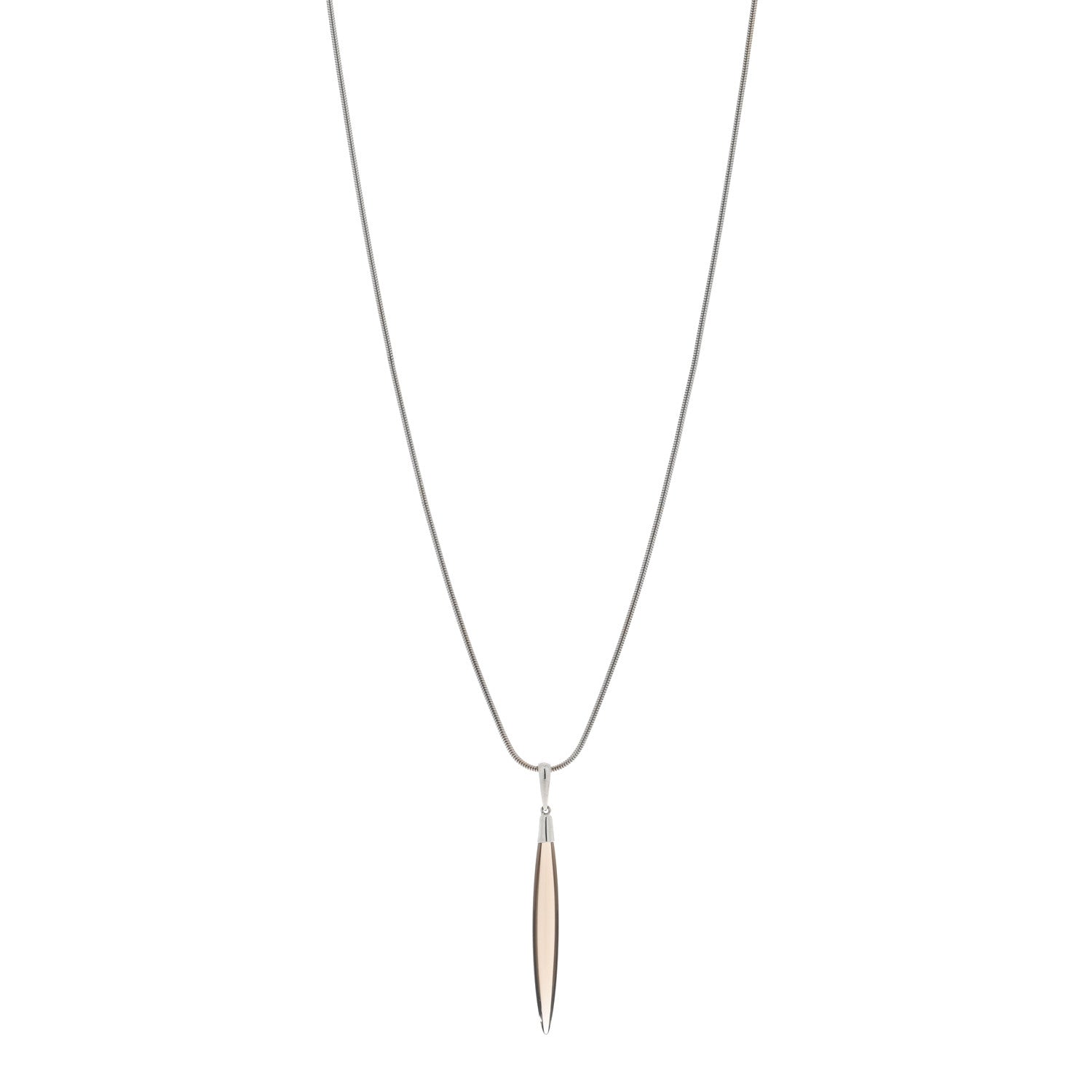 Tiffany 18K White Gold Smoky Quartz Feather Pendant Necklace 1 of 4