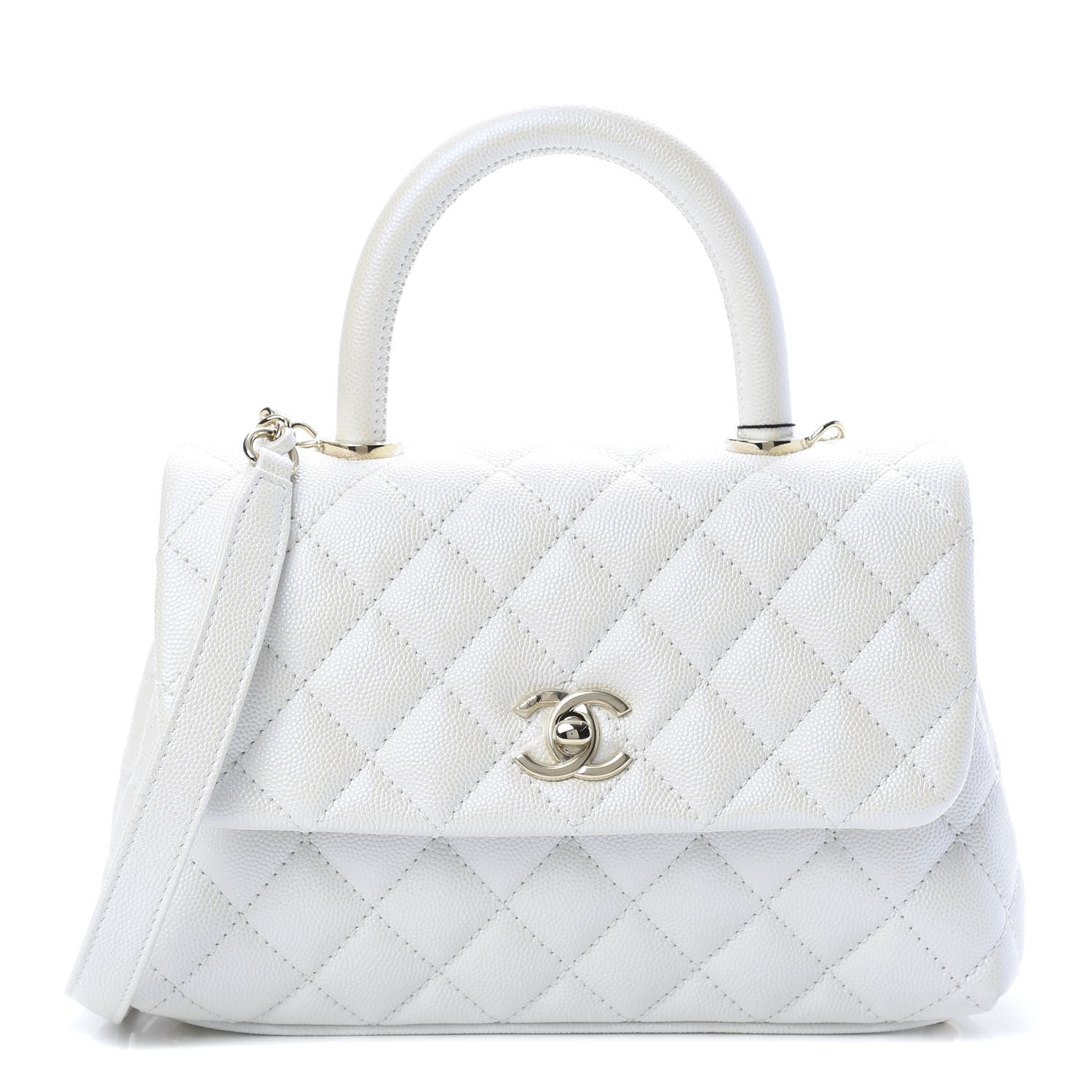 Chanel Iridescent Caviar Quilted Mini Coco Handle Flap White 1 of 11