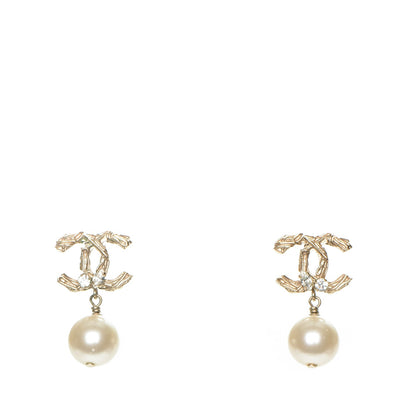 Chanel Crystal Pearl CC Drop Earrings Gold 1 of 5