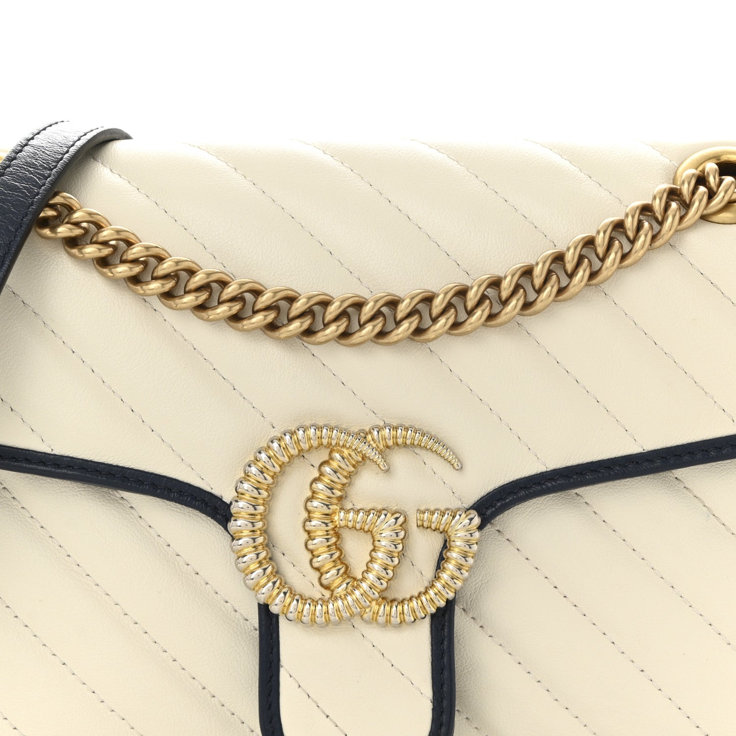 Gucci Vintage Effect Calfskin Matelasse Diagonal Small Torchon GG Marmont Shoulder Bag Mystic White Blue Agata 8 of 10