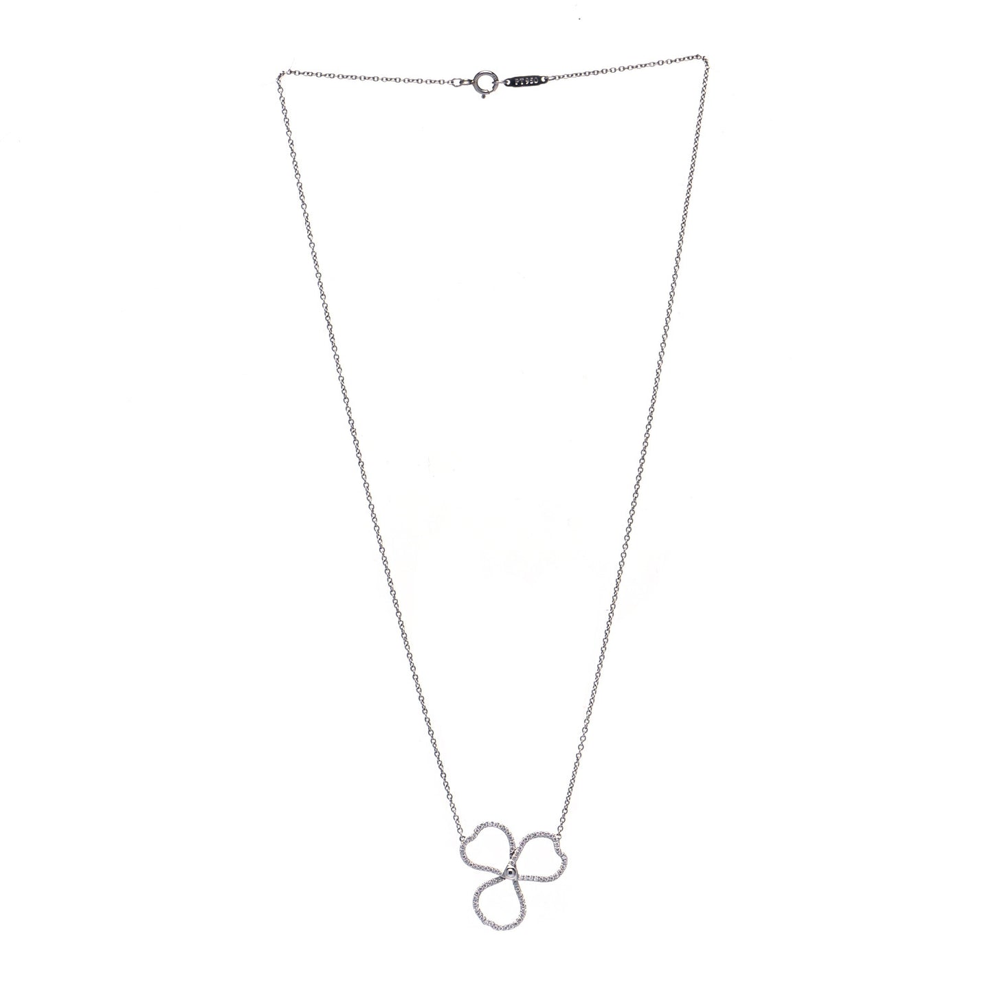 Platinum Diamond Large Paper Flowers Pendant Necklace