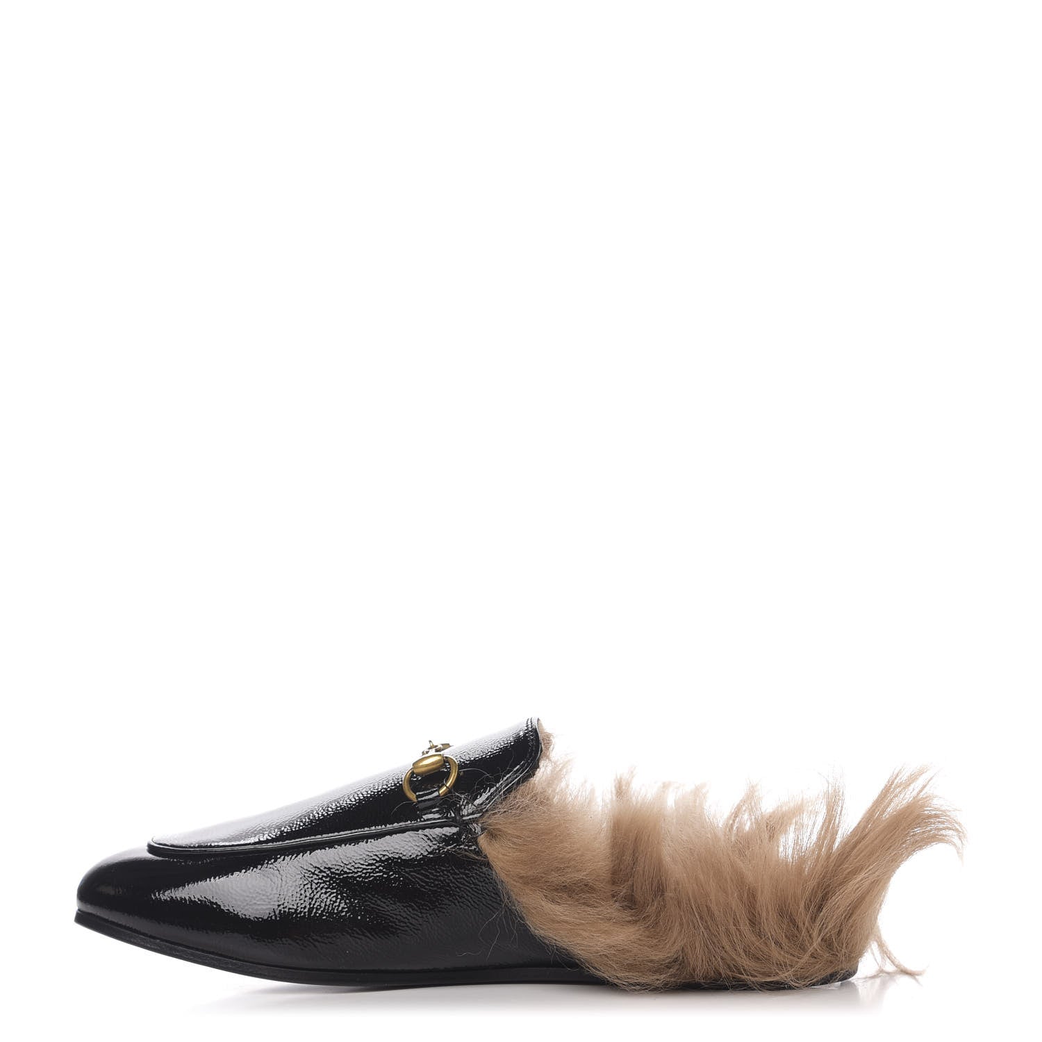 Gucci Patent Fur Womens Princetown Slippers 38 Black Natural 1 of 8