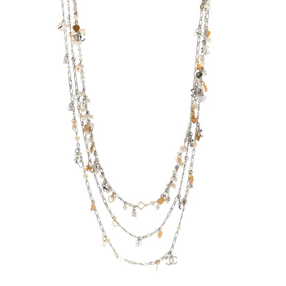 Chanel Pearl CC Lucky Charms Long Necklace Silver 1 of 3