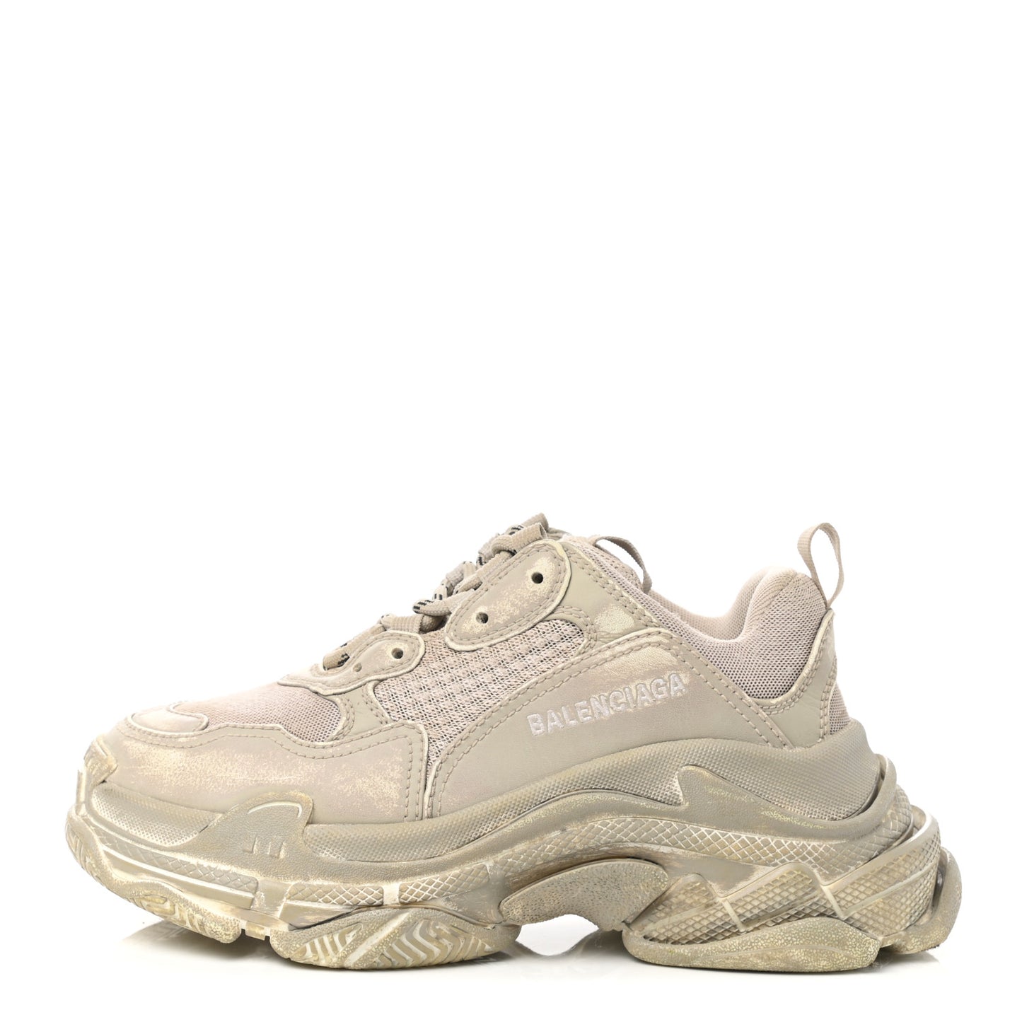 Fabric Mesh Distressed Womens Triple S Sneakers 36 Beige