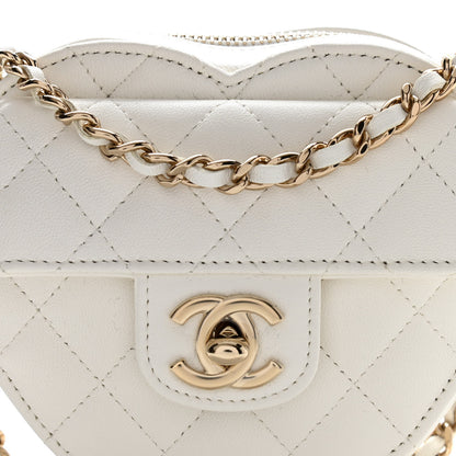 Chanel Lambskin Quilted CC In Love Heart Clutch With Chain White 10 of 10