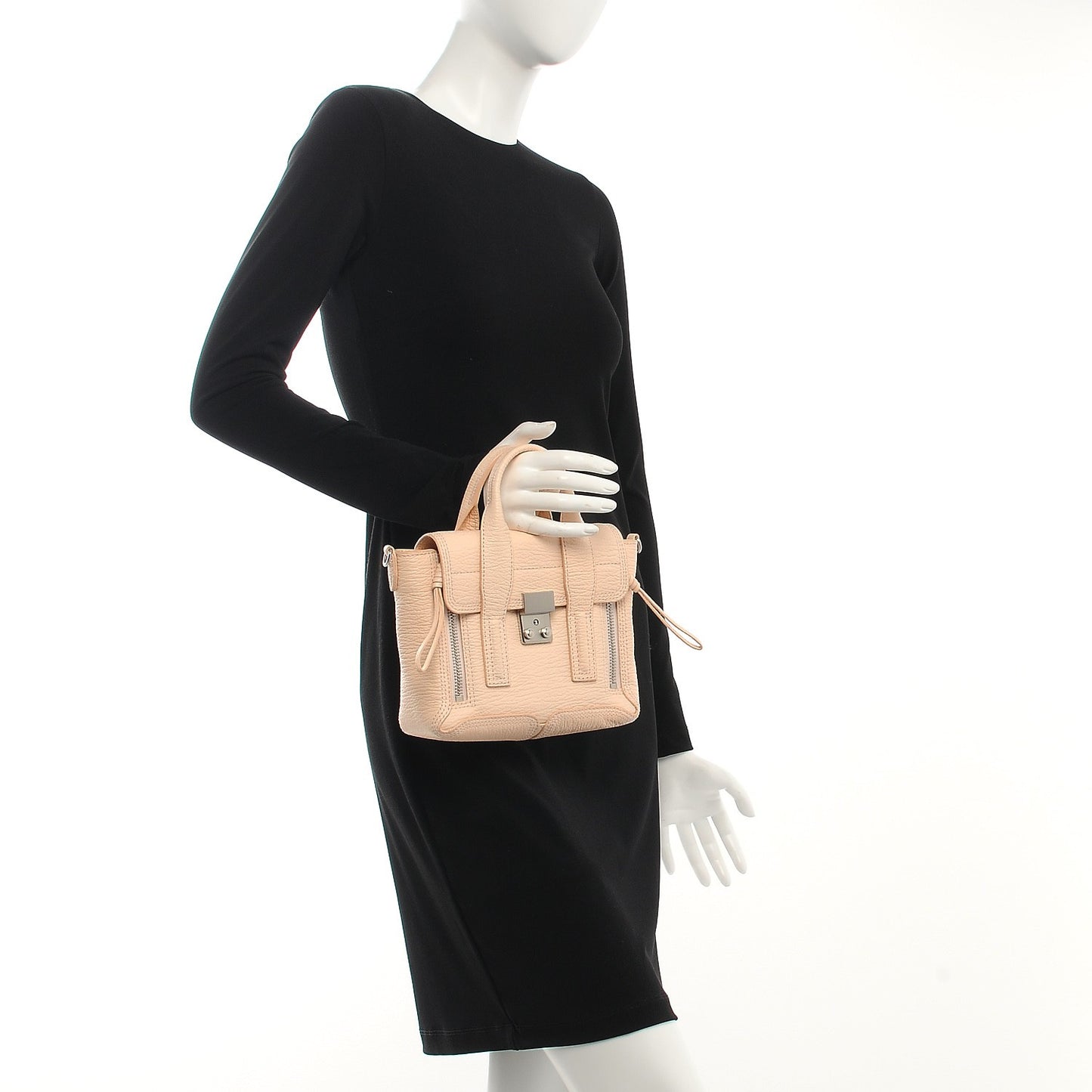3.1 Textured Calfskin Mini Pashli Satchel White Peach