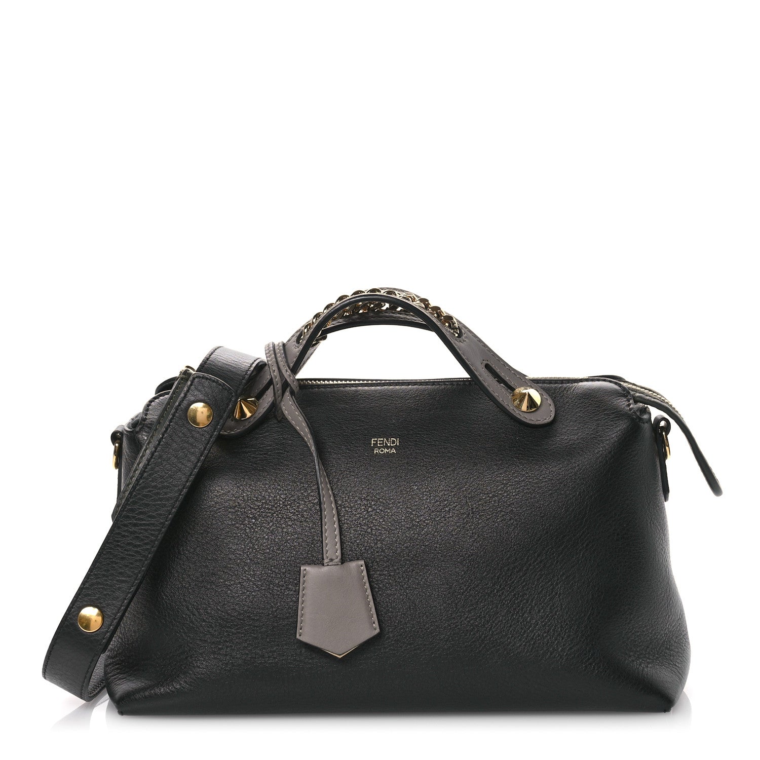 Fendi Vitello Dolce Chain Medium By The Way Boston Bag Black Grigio 1 of 10
