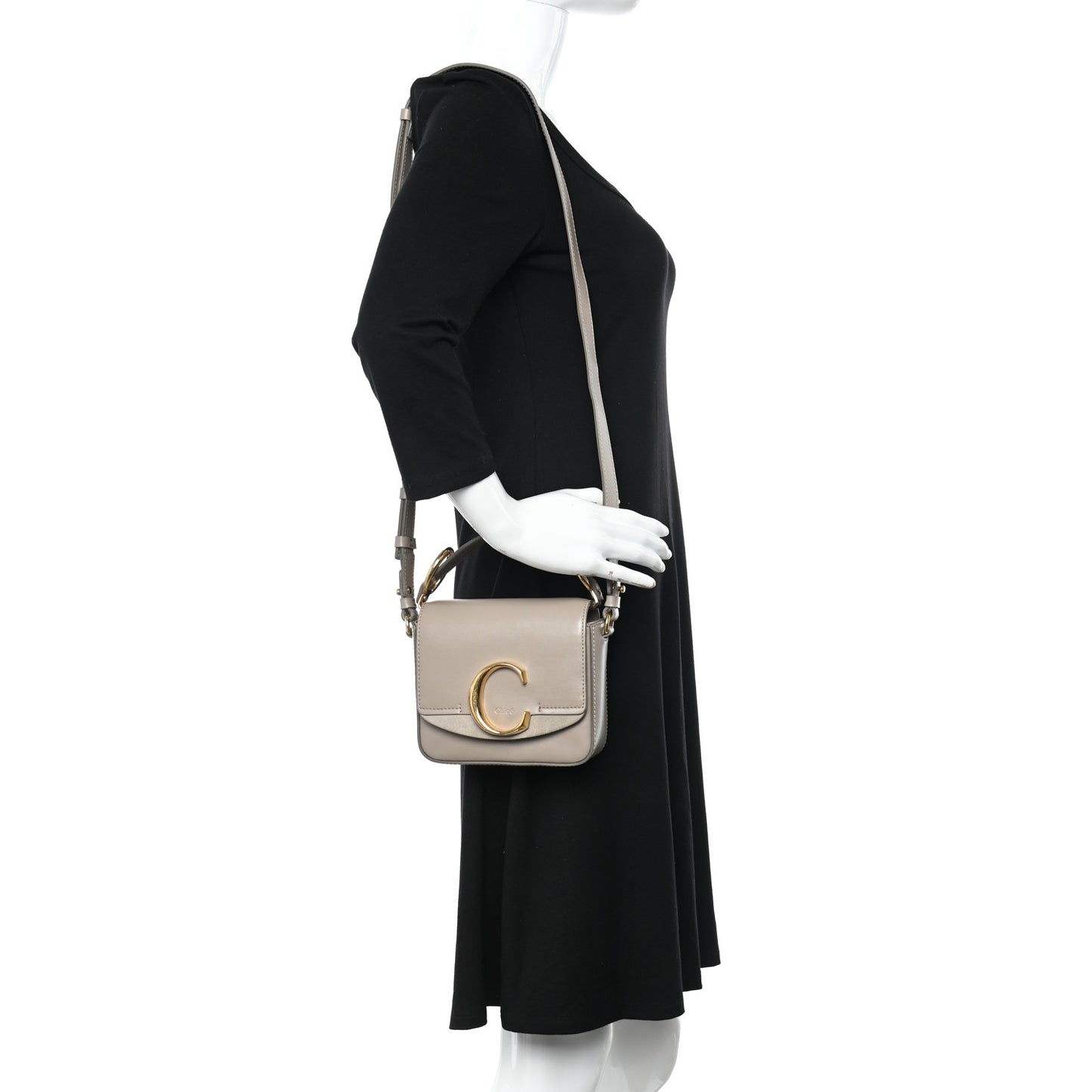Shiny Calfskin Suede Mini C Double Carry Motty Grey