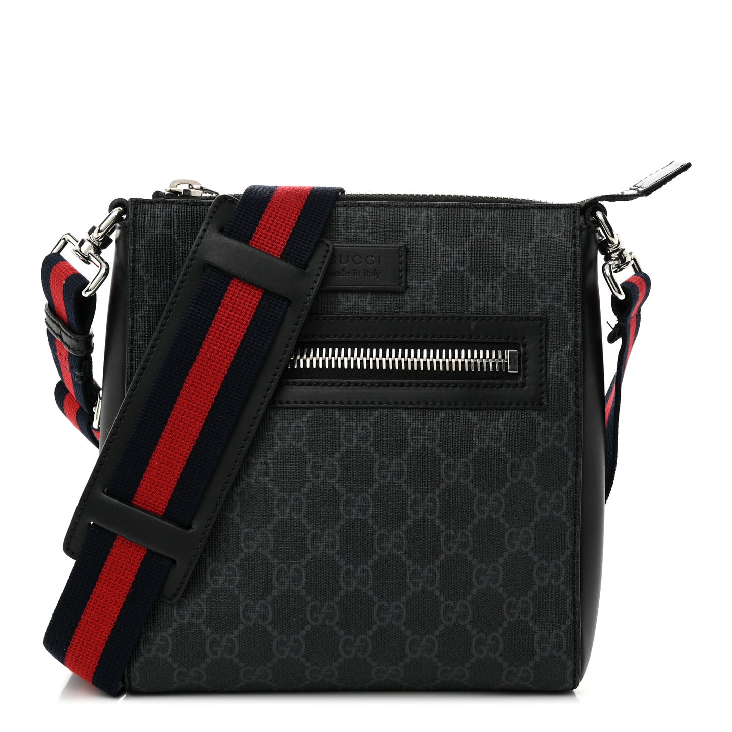 GG Supreme Monogram Web Small Flat Messenger Bag Black Grey