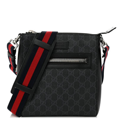 Gucci GG Supreme Monogram Web Small Flat Messenger Bag Black Grey 1 of 12