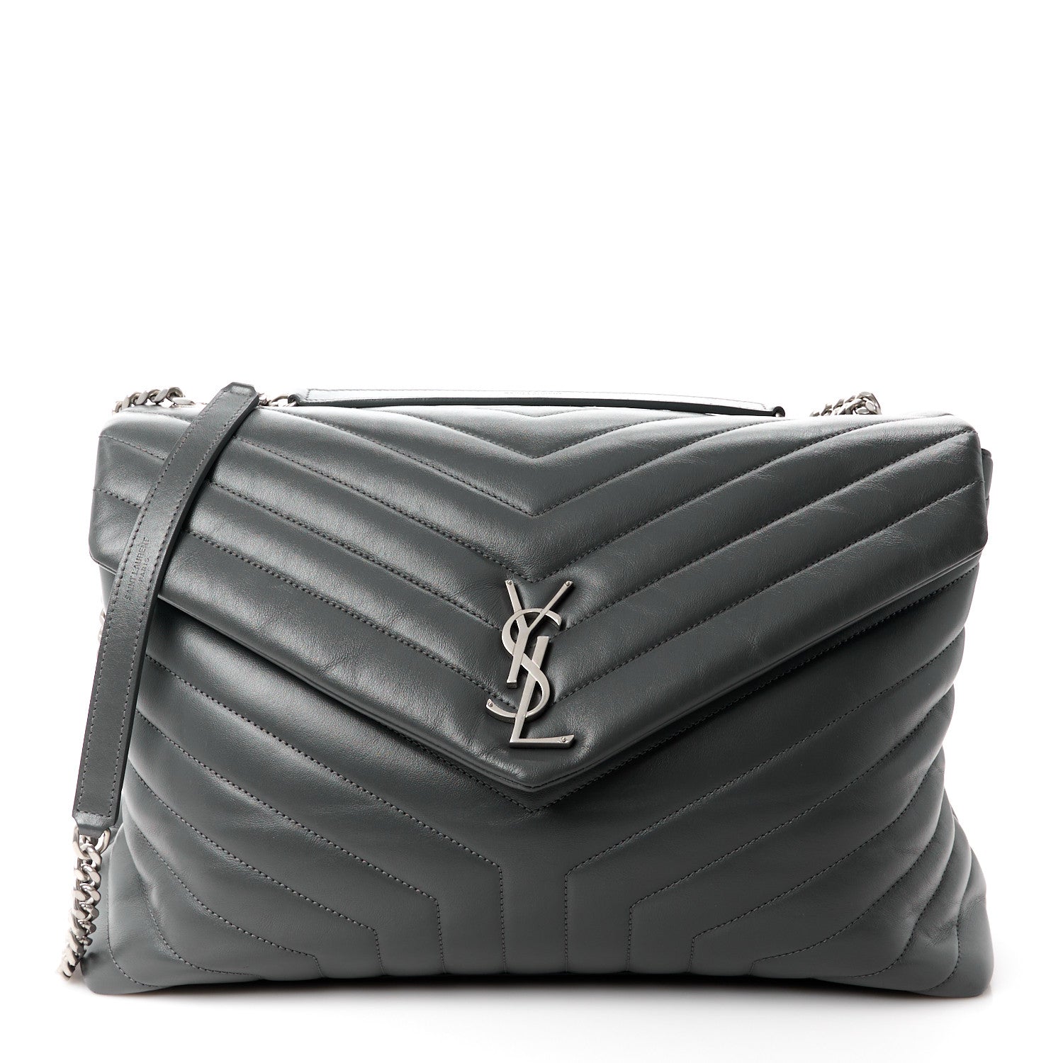 Saint Laurent Calfskin Y Quilted Monogram Large Loulou Chain Satchel Earth 1 of 14
