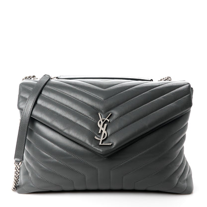 Saint Laurent Calfskin Y Quilted Monogram Large Loulou Chain Satchel Earth 1 of 14
