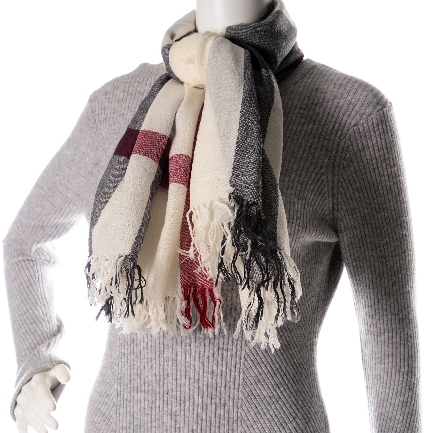 Burberry Extra Fine Wool Giant Check Scarf Ivory 2 of 4