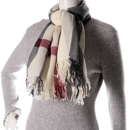 Burberry Extra Fine Wool Giant Check Scarf Ivory 2 of 4