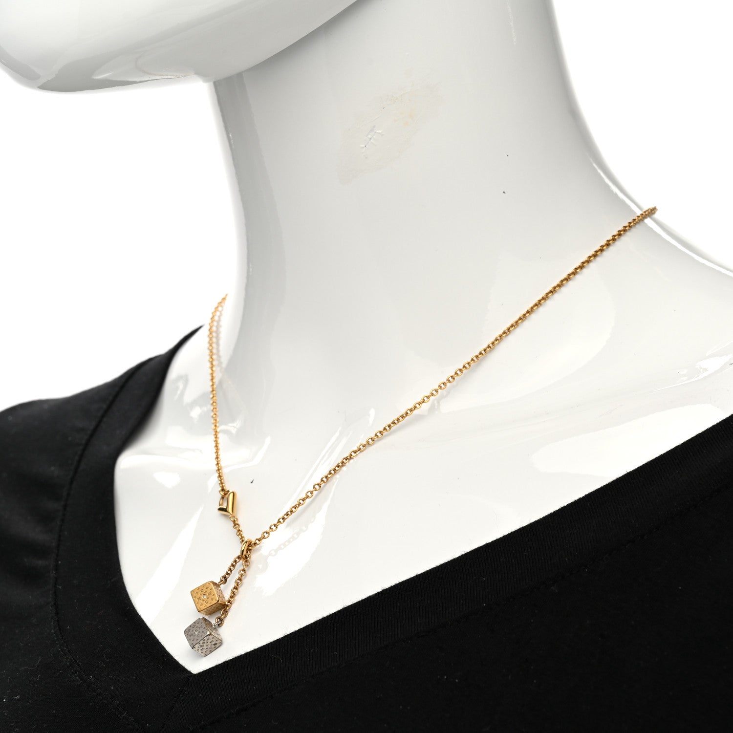 Louis Vuitton Luckygram Crystal Game On Dice Pendant Necklace Gold Silver 2 of 6