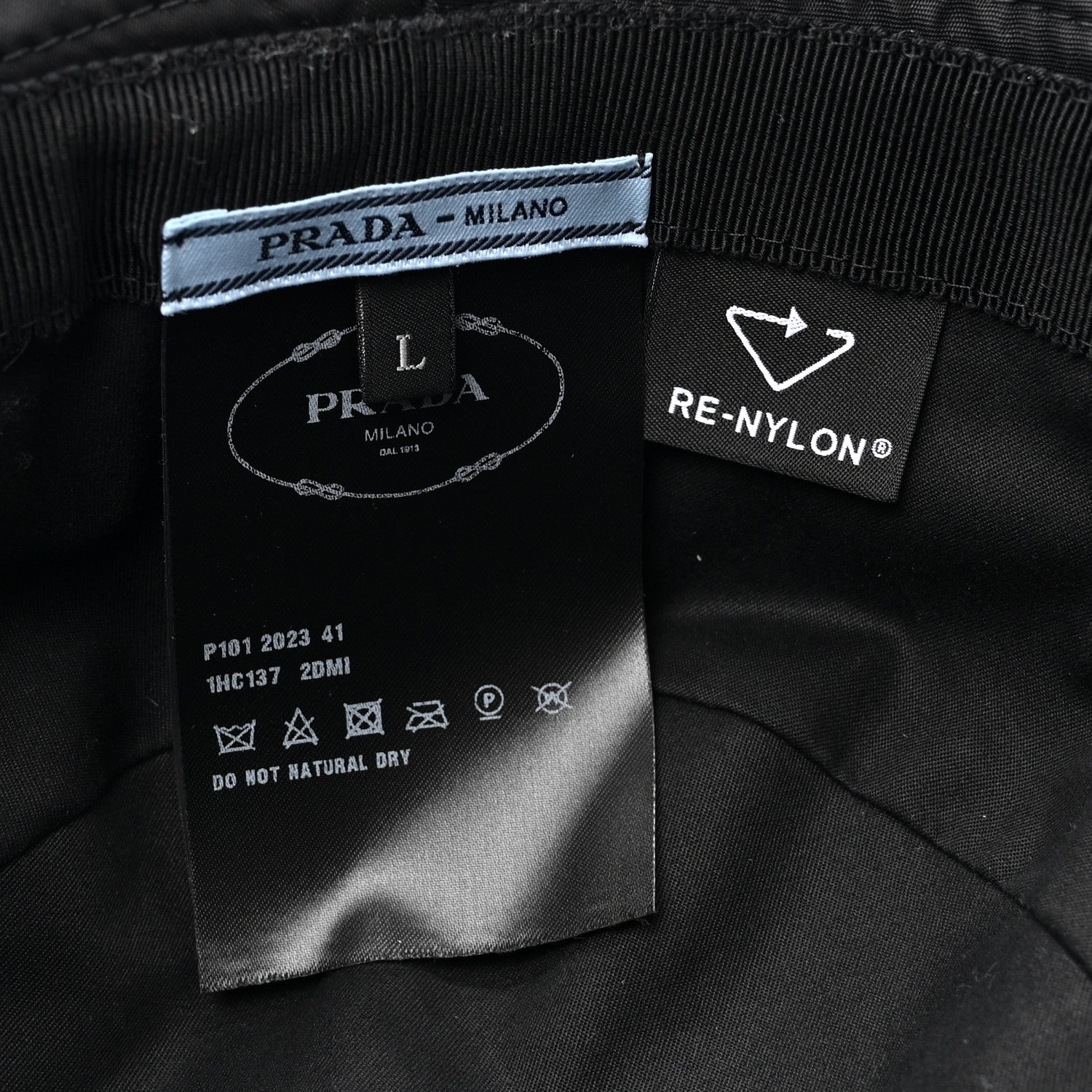 Prada Re-Nylon Metal Triangle Logo Mens Bucket Hat L Black 8 of 8