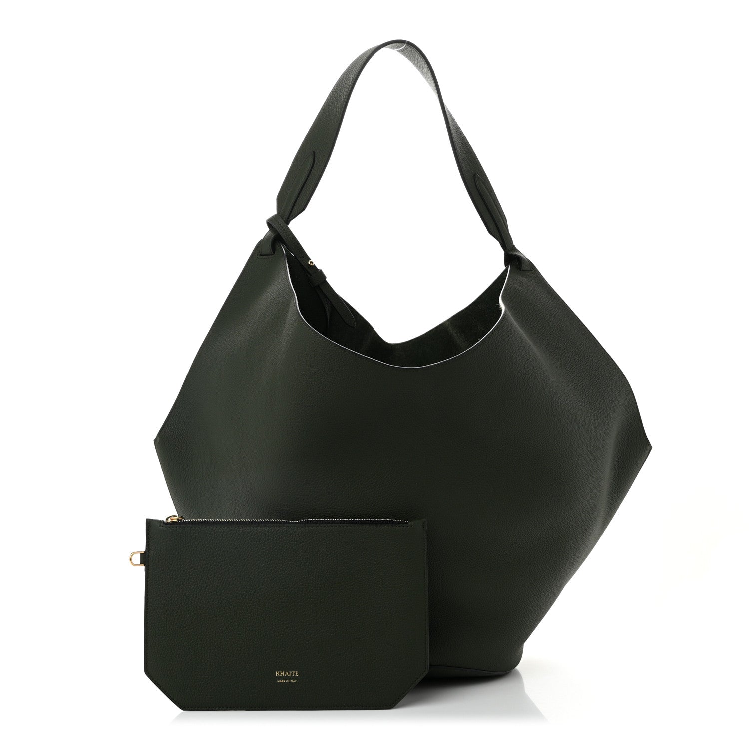 Khaite Pebbled Sport Calfskin Medium Lotus Tote Bottle Green 3 of 10