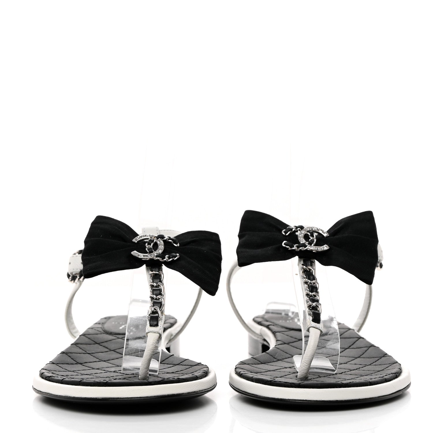 Chanel Lambskin Crystal Chain CC Logo Thong Sandals 37 White 2 of 8