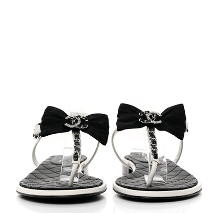 Chanel Lambskin Crystal Chain CC Logo Thong Sandals 37 White 2 of 8