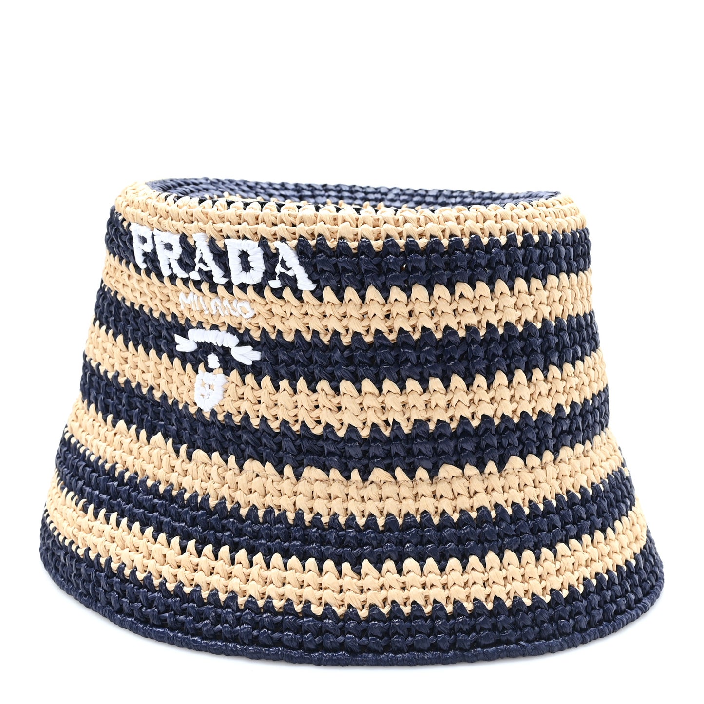 Raffia Striped Logo Embroidered Womens Bucket Hat M Naturale Baltico
