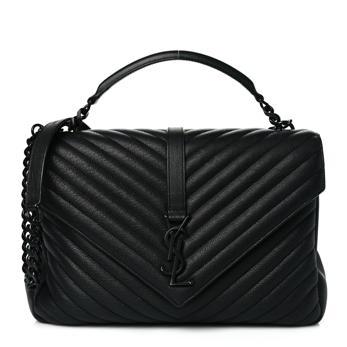 Sheepskin Matelasse Chevron Monogram Monochrome Large College Satchel Black